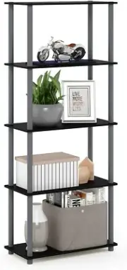 Black Gray Grey 5 Tier Display Rack Shelf Bookcase Storage Organize Multipurpose