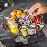 在飛比找樂天市場購物網優惠-水果盤客廳創意家庭用日式釉下彩陶瓷和風餐具分格甜點糖果盤現代