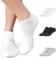 [YAX SOCKS] Athletic No-Show Socks for Men, Pack of 6, Cushioned Toe & Reinforced Heel, Breathable Mesh Ventilation, Made with Combed Cotton, 2 White, 2 Grey, 2 Black - One Size (10-13), Multicolor,