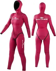 Bonassi Virgo 3mm Women's Neoprene Freediving and Spearfishing Wetsuit - 2-pcs with Jacket & Pants and Knee Pad Protection - Color Red Wine - Designed in Italy