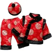 Infant Baby 3-Piece Tang Suit Chinese Traditional Embroidered Winter Warm Outfit