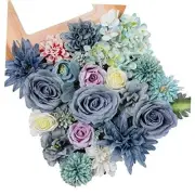 Artificial Flowers Combo Silk Mix Peony Rose Hydrangea Fake Flowers Blue