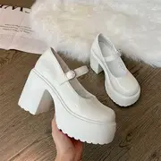 Platform Chunky Heel Mary Jane Shoes Beige - 36