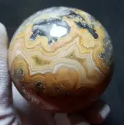 TOP 364.5G 63MM Natural Polished Crazy Banded Agate Crystal Sphere Ball YT673