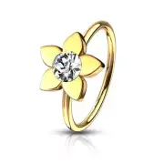 Piercing Nose Ring Folding Golden Flower White Rhinestone