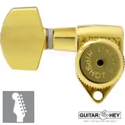 NEW Hipshot 6 inline Open-Gear Grip-Locking STAGGERED Small Buttons TREBLE, GOLD