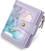 [Simikol] Small Women Wallet,Bifold Purse RFID Blocking Credit Card Holder Wallet with Zipper Pocket, Gradient Marble, Compact