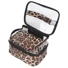 Double Layer Cosmetic Bag PVC Leopard Print Design Portable Large Capacity M HG5