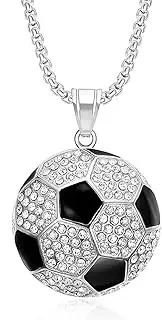 [Generic] Bling 14K Gold Plated/Silver CZ Soccer Football Pendant Necklace for Girls Boys,Iced-out Sports Athlete Cheerleading Charm Stainless Steel Chain Necklace Fantasy Jewelry Gifts