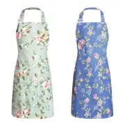 2 Pcs Adjustable Kitchen Aprons for Women - Floral Chef Aprons with Big