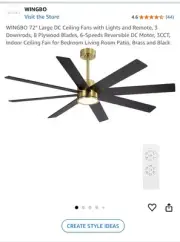 WINGBO 72” Large Black Gold Indoor Ceiling Fan with Light & Remote UNOPENED!