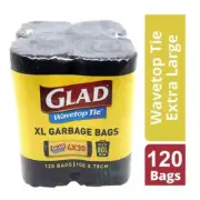 120 Glad Kitchen Tidy Bag Extra Large Wavetop Tie Garbage Bags XL 80L 78 x 101cm