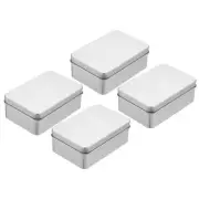 Metal Tin Box Containers, 4Pcs 4.2x2.8x1.6 Inch Portable Storage Box, Silver