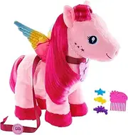 Barbie Touch of Magic - Walking and Fluttering Plush Pegasus with Lead, Butterfly Button for Playing Vocals, Comb and Clips, for Children from 3 Years, HPJ50