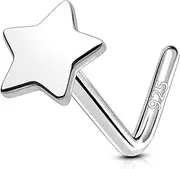 [COCHARM] Hypoallergenic 925 Sterling Silver Nose Stud L Bend Heart Star Moon 20g Nose Ring Stud for Women Men L Shaped Nose Bar Piercing Jewellery Silver