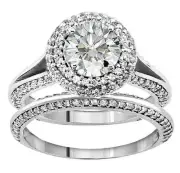 2.00 CT Diamond Encrusted Halo Engagement Ring Set in 18k Gold Pave Set (G-H SI)