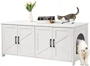 VEVOR Cat Litter Box Enclosure for 2 Cats, Litter Box Furniture Hidden with Double Rooms, Wooden Cat Box Cabinet Fit Most of Litter Box, 47.2" L x 18.5" W x 19.7" H, White