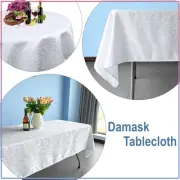 White Jacquard Table Cloth Cover Napkins Polyester Round Square Rectangle