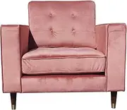 HEQS Fiona 1 Seater Sofa - Pink Velvet 1 Seater Sofa Made from Polyester Velvet Fabric and MDF Timber, 90W x 88D x 92H cm