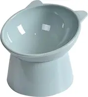 Tilted Elevated Food Bowl - Whisker Friendly Anti-Vomiting Slanted Feeding Bowls, Cute Shallow Cat Bowl (Tall-Blue)