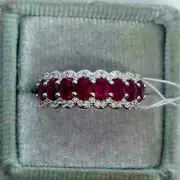Lab Created Ruby 2.40Ct Oval Cut Eternity Wedding Band 14K White Gold Plated