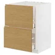 METOD / MAXIMERA base cab f sink+2 fronts/2 drawers, white/Voxtorp oak effect, 60x60x80 cm