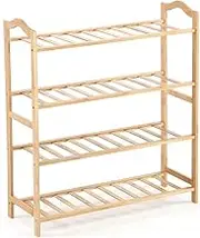 LEVEDE 4-Tier Bamboo Shoe Rack with Protective PVC Mats - 70cm Wide, Space-Saving Storage Organizer for Shoes, Bags, and Accessories - Durable, Easy to Assemble, Perfect for Entryways and Closets
