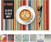 Ruvanti Placemats 100% Cotton 13x19 Inch, Dining Table Placemats Set of 6, Modern Place Mats for Dining Table Decor, Kitchen & Table Linens, Coffee Mat for Christmas Dinners – Multi Stripe