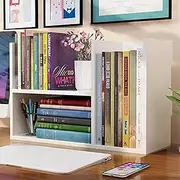 Hbluefat Small Desktop Bookcase Organizer, Wood Desk Storage Bookshelf Display Shelf/Rack for Home Office (White)