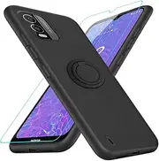 Nokia c210 Phone Case with Glass Screen Protector, 360 Rotatable Ring Holder Magnetic Kickstand/Stand Silicone TPU Shockproof Protective Cover - Black