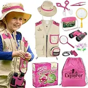 Cheerful Children Toys Kids Explorer Kit Bug Hunting Kit Explorer Costume includes Explorer Hat Cargo Vest for 3-7 year old boys girls Outdoor Backyard Safari Nature Zoo Keeper STEM Educational - Pink
