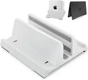 Vertical Laptop Stand Holder, ABS Organizer with Adjustable Dock, All in 1 Design Space-Saving, Sturdy Laptop Computer Holder for PC up to 17.3 inches, MacBook, Mini PC, Pad, Phone (White, 1 Slot)