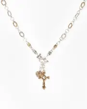 Multi Colour Antique Cross And Heart Necklace