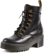 Dr. Martens Women's Leona Leather Heeled Boot Fashion 7, Black Smooth