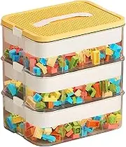Toy Organizer Bins with Compartments,Building Blocks Storage, Storage Containers for Building Brick Storage, Plastic Stackable Organizer Bin Toy Chest(3 Layers Yellow)