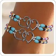 [Xeyau] 2PC Ankle Bracelets for Women Beaded Heart Ankle Bracelet Waterproof Bohemian Big Plus Size Anklets Summer Beach Accessories Boho Jewelry