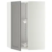 METOD corner wall cabinet with carousel, white/Bodbyn grey, 68x37x100 cm