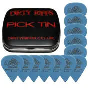 12 x Dunlop Tortex Sharp Guitar Picks / Plectrums - 1.00mm Blue In A Pick Tin