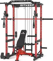 RitKeep Power Cage M10 for Home Weight Training, with Olympic Barbell&Bench,Power Rack with Pulley System, Multi-Function Workout Machine