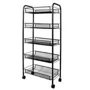 5 Tier Steel Black Bee Mesh Kitchen Cart Multi Functional Shelves Portable Storage Organizer With Wheels