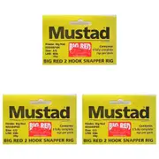 3x Mustad Big Red Snapper Chemically Sharpened X 3 Rig 2 Hook Set Up