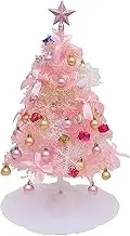 Artificial Christmas Tree, 2FT Xmas Tree with Tree Skirts, Tabletop Prelit Christmas Tree with Light Xmas Balls 27pcs Hanging Ornaments for Holiday Party Home DIY Decor (Pink)