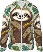 [LHBWCVN] UPF 50+ Light Jacket Full Zip Sun Protection Hoodie for Women Men Long Sleeve Adorable Sloth Sun Shirts