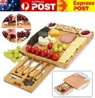 Cheese Knife Board Bamboo Cutting Board Set W/ Slide-Out Drawer Knife Tray AU