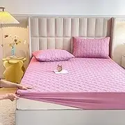 King Waterproof Mattress Protector - Quilted Fitted Sheets 4-Layer - Anti Dust Mite Mattress Encasement - Washable Mattress Cover for Double Single Bed(Red,200x220cm+30cm)