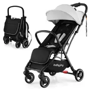 Costway Folding Stoller Portable Stroller w/Adjustable Canopy Gravity Folding Design Grey