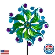 Viveta Peacock Wind Spinners, Metal Wind Spinner with Stable Stake, 13" Dia W
