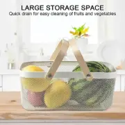 Portable Garden Basket-Mesh Design Natural Bamboo Handle Wire Storage Baskets,Me