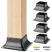101.6x101.6mm Post Base 4Pcs, Internal 91x91mm Heavy Duty Powder-Coated Steel Post Bracket Fit for Standard Wood Post Anchor, Decking Post Base for Deck Porch Handrail Railing
