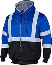 VENDACE Men's ANSI Class 3 High Vis Safety Reflective Sweatshirt Wool Fleece Zipper Jacket Hoodie with Black Bottom